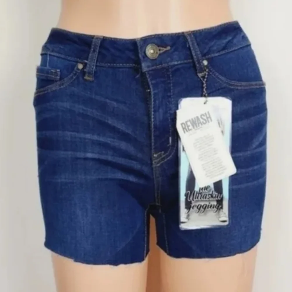 Rewash blue karma classic rise raw hem jeans shorts